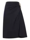 Dries Van Noten Navy Blue Draped Skirt With Brooch In Blue