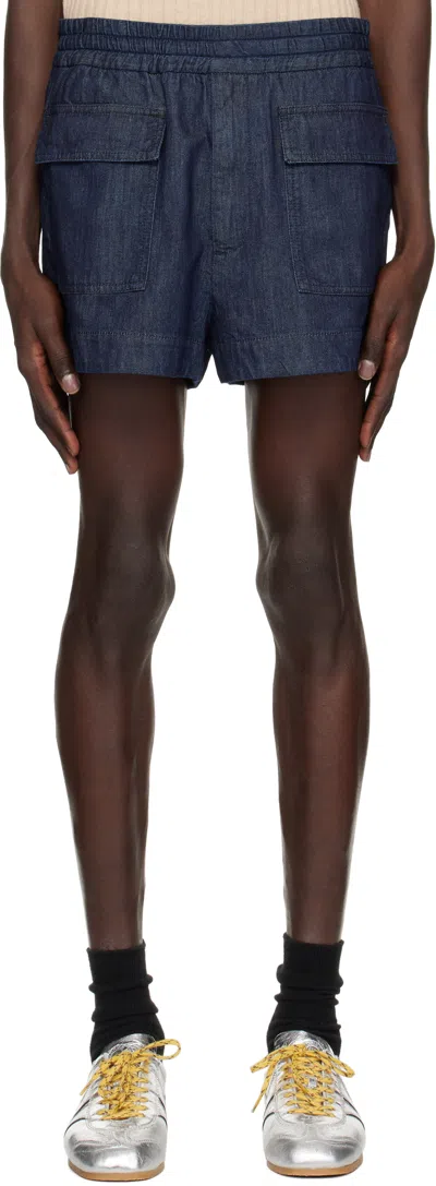 Dries Van Noten Navy Drawstring Denim Shorts In 507 Indigo
