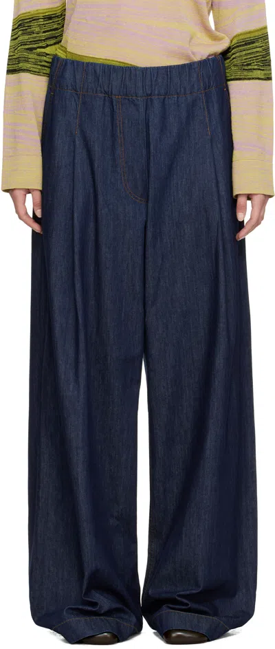 DRIES VAN NOTEN NAVY DRAWSTRING JEANS
