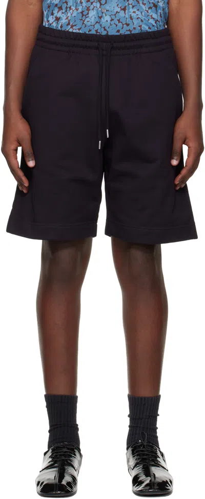 Dries Van Noten Navy Drawstring Shorts In Purple