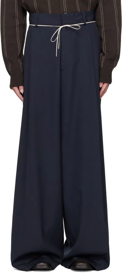 Dries Van Noten Navy Drawstring Trousers In Blue