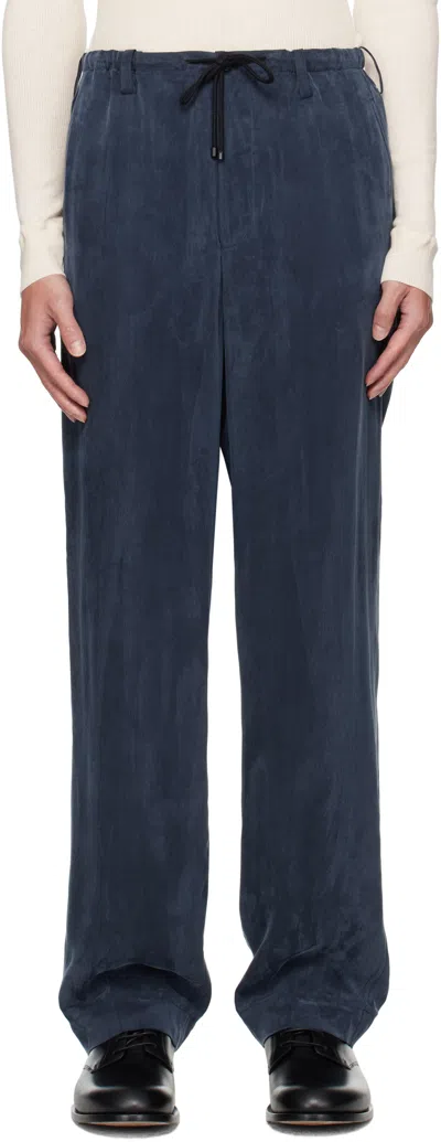 Dries Van Noten Navy Drawstring Trousers In Blue