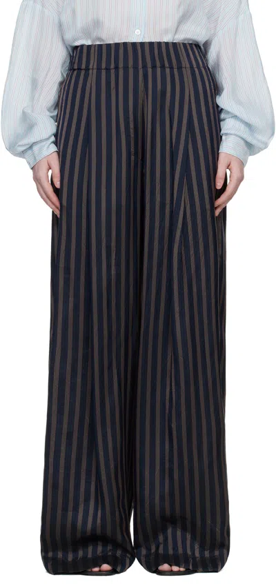 Dries Van Noten Navy Drawstring Trousers In Blue