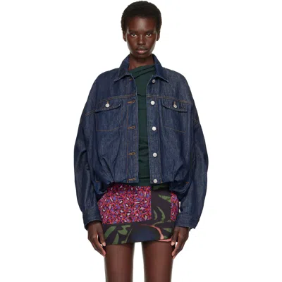 Dries Van Noten Navy Dropped Shoulder Denim Jacket In Blue