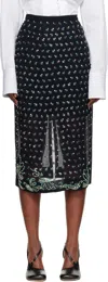 Dries Van Noten Navy Embellished Midi Skirt In Blue