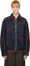 Dries Van Noten Navy Embroidered Pattern Denim Jacket