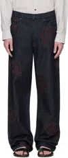 Dries Van Noten Navy Embroidered Pattern Jeans