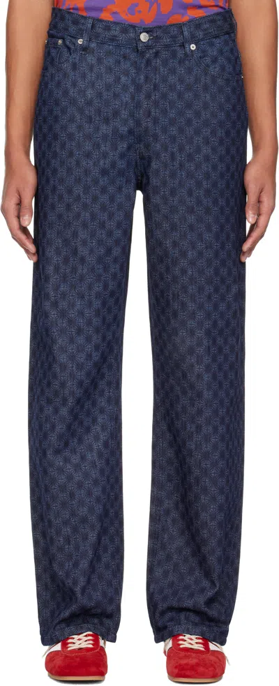 Dries Van Noten Navy Floral Jeans In Blue