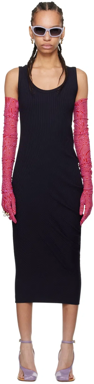 Dries Van Noten Navy Gathered Midi Dress In 509 Navy