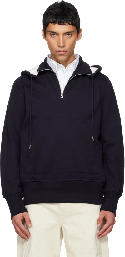 Dries Van Noten Navy Half-zip Hoodie In Blue