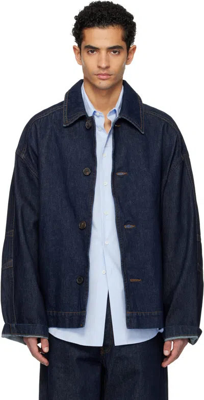 Dries Van Noten Navy Heavyweight Denim Jacket In Purple