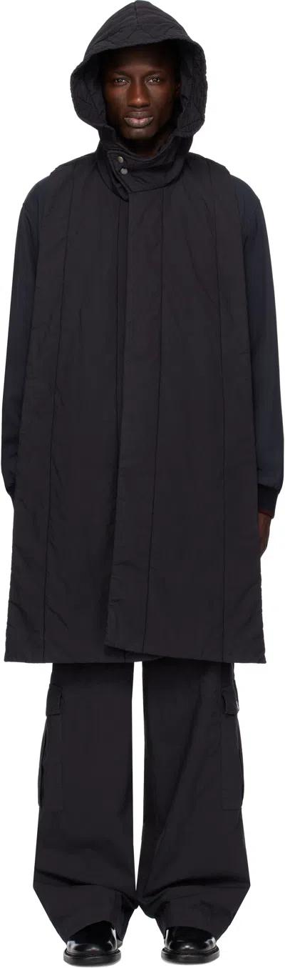 Dries Van Noten Navy Hooded Cotton Vest In Black