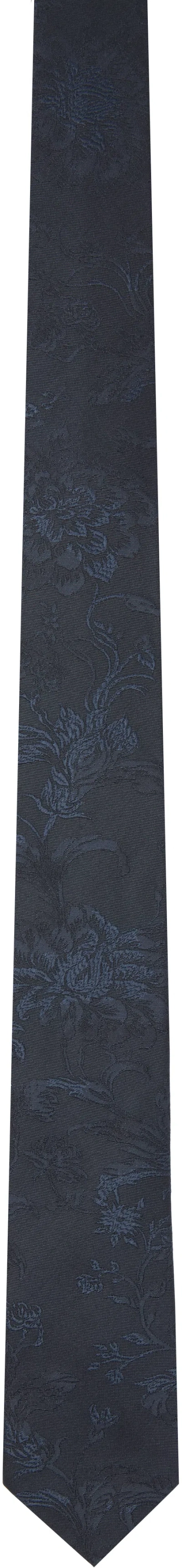 Dries Van Noten Navy Jacquard Silk Tie In Black