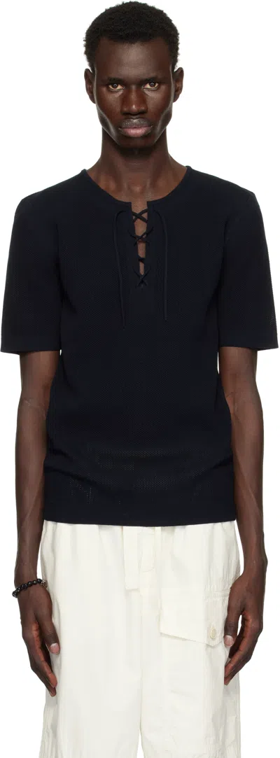 Dries Van Noten Navy Knit T-shirt In 509 Navy