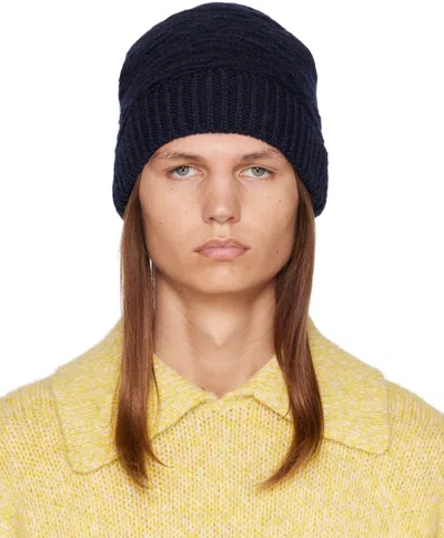 Dries Van Noten Navy Loop Beanie In 509 Navy