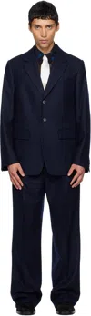 Dries Van Noten Navy Loose Fit Suit In Animal Print