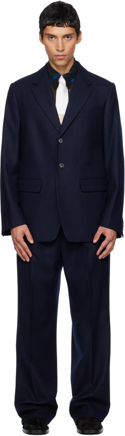 Dries Van Noten Navy Loose Fit Suit In Animal Print