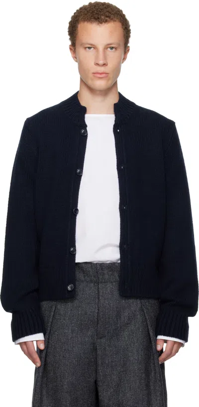 Dries Van Noten Navy Merino Wool Cardigan In Blue