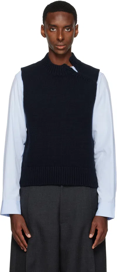 Dries Van Noten Navy Merino Wool Turtleneck In Blue