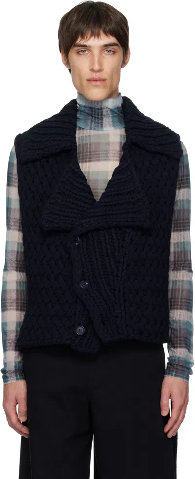Dries Van Noten Navy Merino Wool Vest In Blue