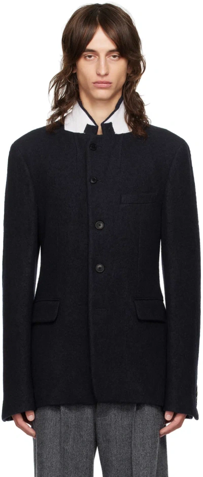 Dries Van Noten Navy Notched Lapel Blazer In 509 Navy