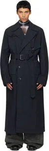 Dries Van Noten Navy Overdyed Trench Coat In Blue