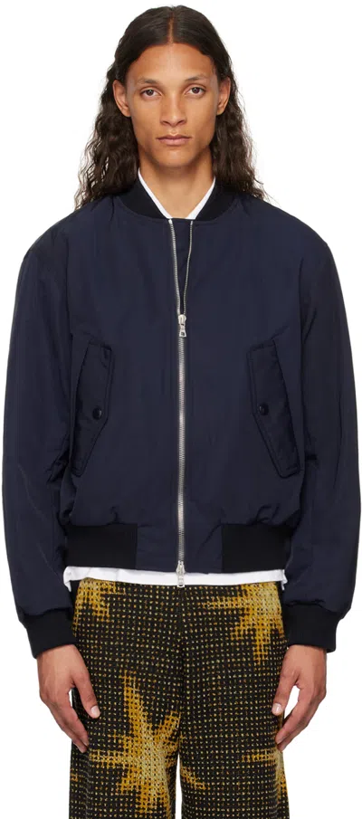 Dries Van Noten Navy Padded Bomber Jacket In Navy 509