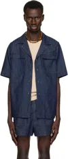 Dries Van Noten Navy Paneled Denim Shirt In 507 Indigo