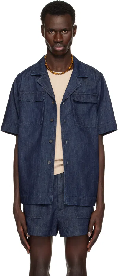 Dries Van Noten Navy Paneled Denim Shirt In 507 Indigo