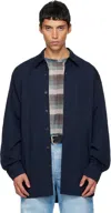Dries Van Noten Navy Paneled Shirt In Blue
