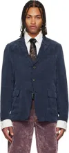 Dries Van Noten Navy Peached Twill Blazer In Blue