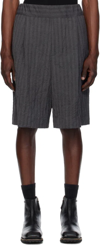 Dries Van Noten Navy Pleated Bermuda Shorts In Blue