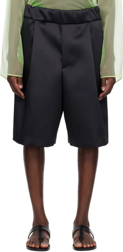 Dries Van Noten Navy Pleated Satin Shorts In Navy 509