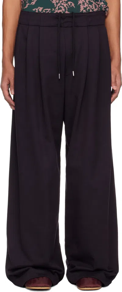 Dries Van Noten Navy Pleated Sweatpants In Black
