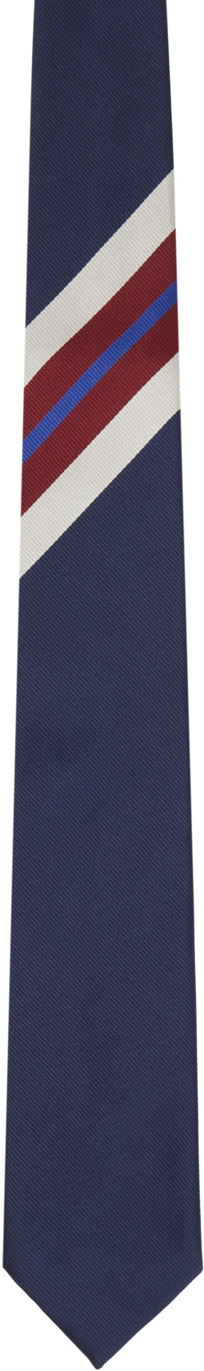 Dries Van Noten Navy Printed Silk Tie In Blue