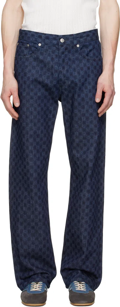 Dries Van Noten Navy Printed-graphic Jeans In Blue