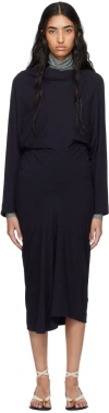 DRIES VAN NOTEN NAVY RIBBED MIDI DRESS