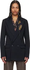 Dries Van Noten Navy Sequinned Blazer In 509 Navy