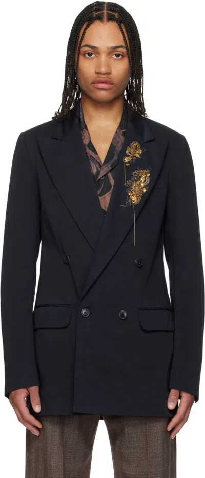 Dries Van Noten Navy Sequinned Blazer In 509 Navy