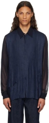 DRIES VAN NOTEN NAVY SEQUINNED SHIRT