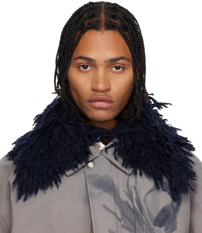 Dries Van Noten Navy Shag-knit Collar In Black