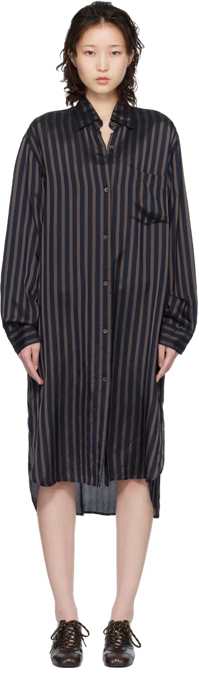 Dries Van Noten Navy Shirt Midi Dress In Blue