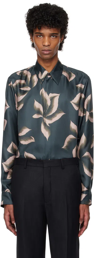 Dries Van Noten Navy Silk Shirt In 559 Dark Navy
