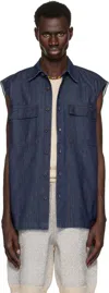 Dries Van Noten Navy Sleeveless Denim Shirt In 507 Indigo