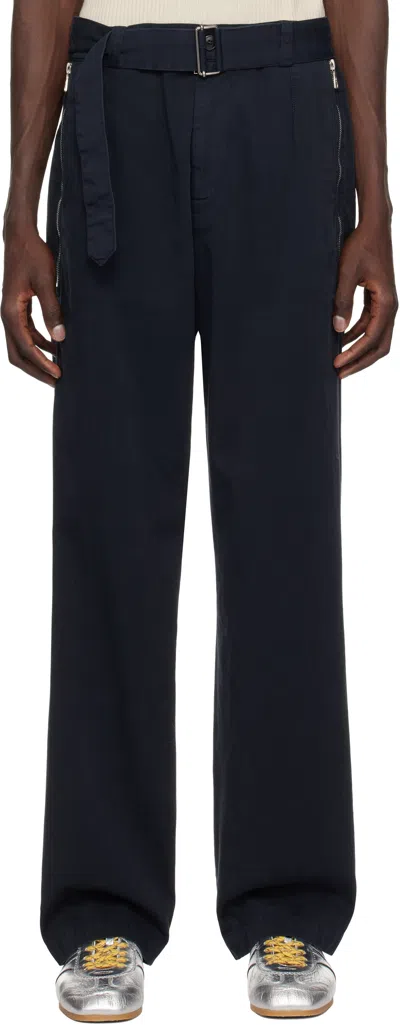 Dries Van Noten Navy Straight Belted Trousers In 509 Navy