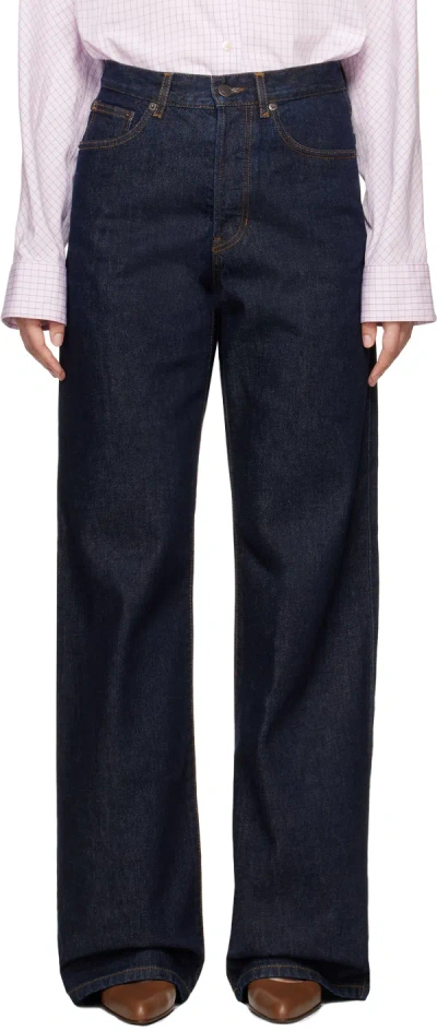 Dries Van Noten Navy Straight Jeans In 507 Indigo