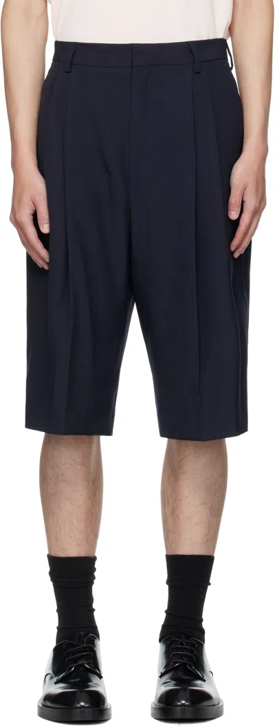 Dries Van Noten Navy Tailored Wool Shorts In Blue