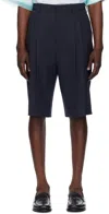 Dries Van Noten Wool Panrom Bermuda Shorts In Navy 509