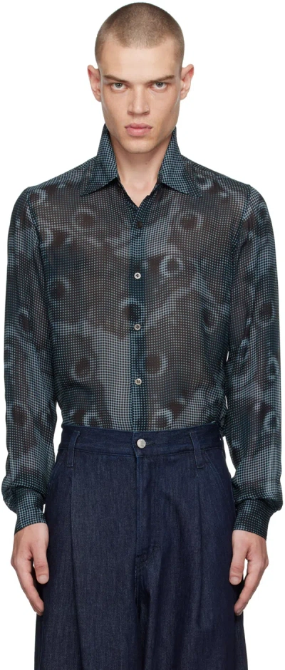 Dries Van Noten Navy Tight Fit Shirt In 508 Petrol