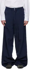 Dries Van Noten Navy Twill Trousers In Blue